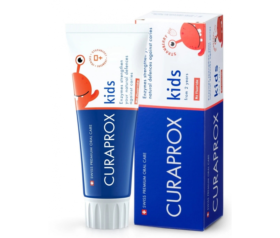 Дитяча зубна паста (від 2 років) з фтором Curaprox Kids зі смаком полуниці, 60 мл