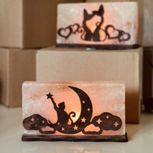 Соляна лампа "Котик на Місяці" 2 кг, Salt Lamp