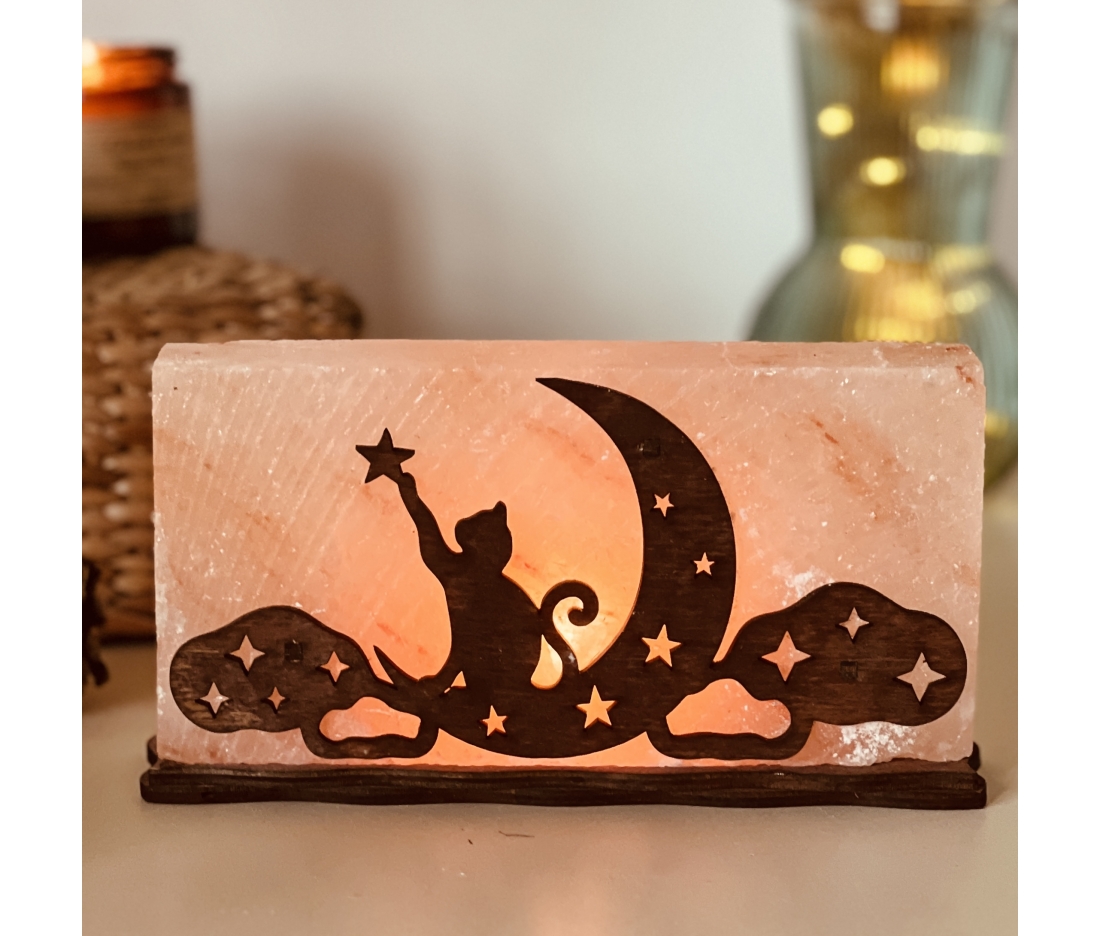Соляна лампа "Котик на Місяці" 2 кг, Salt Lamp