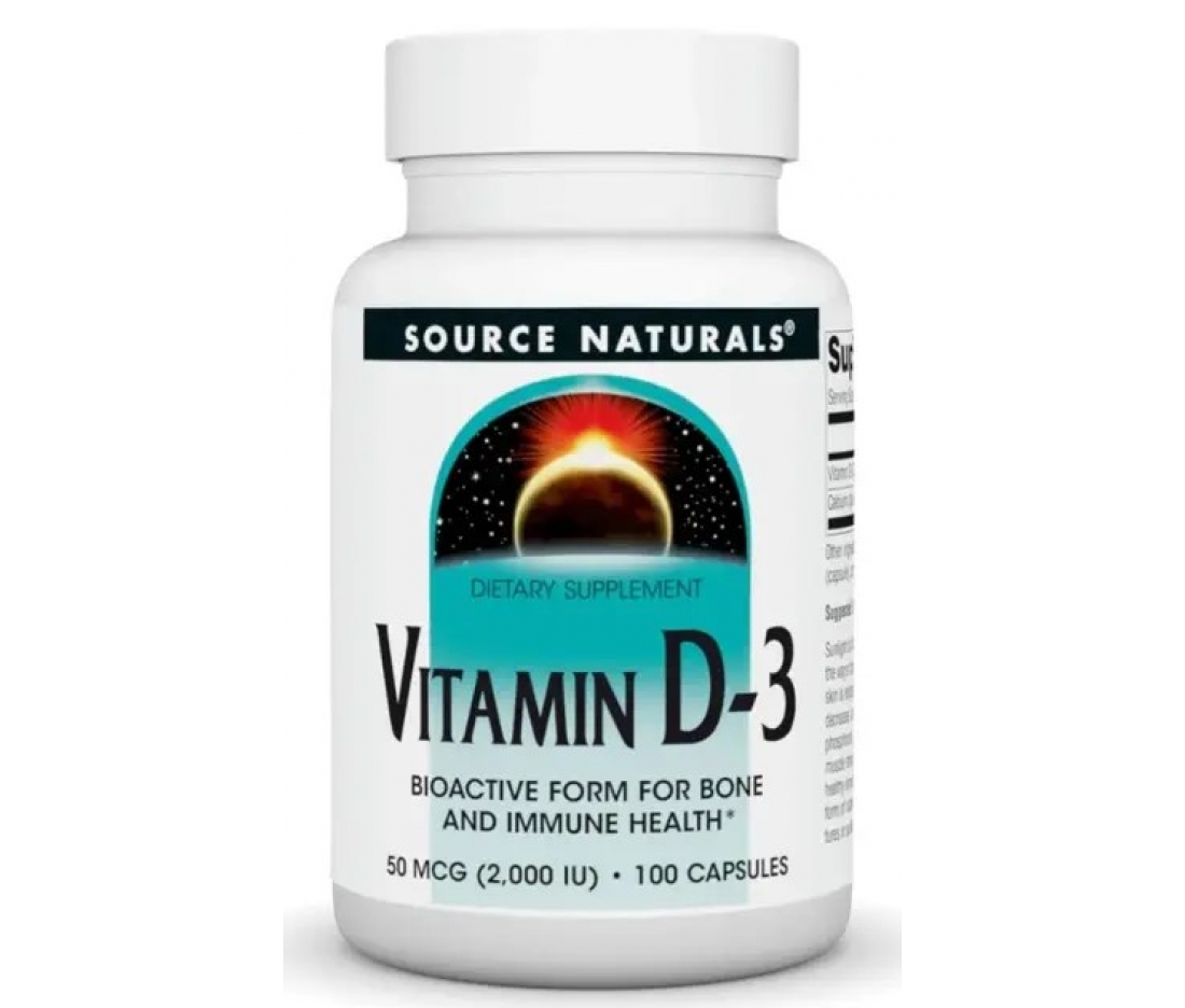 Вітамін D3 для здоров'я кісток, Source Naturals Vitamin D-3 2000 IU 50 мкг (100 капсул)
