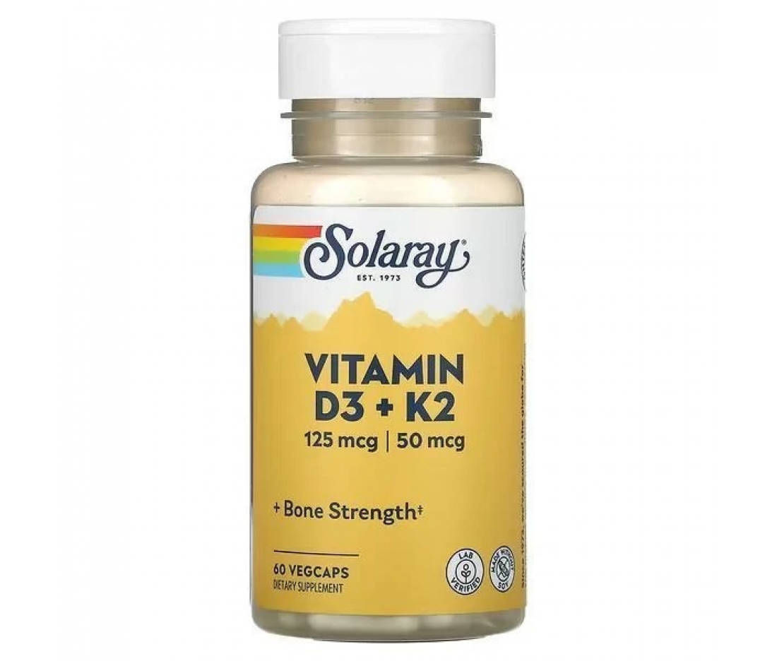 Вітамін D3 + K2 Solaray Vitamin D-3 K-2 (60 капсул)