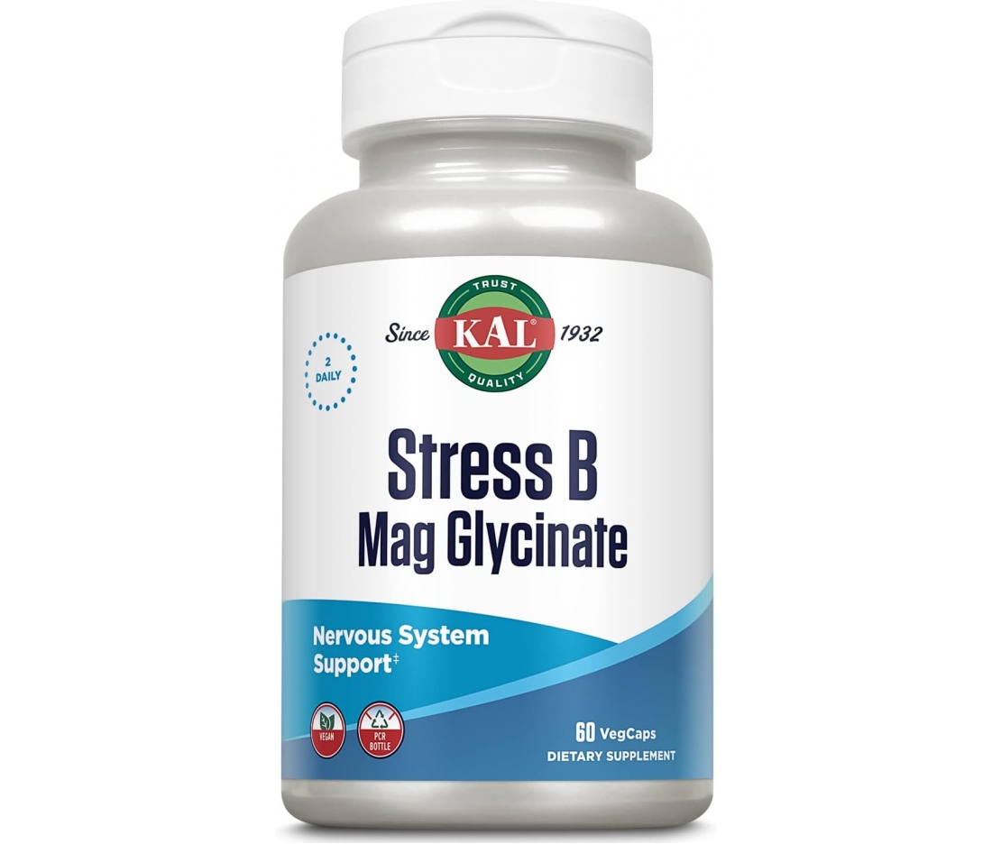 Гліцинат магнію від стресу з вітамінами групи B, KAL Stress B Mag Glycinate, 60 капсул