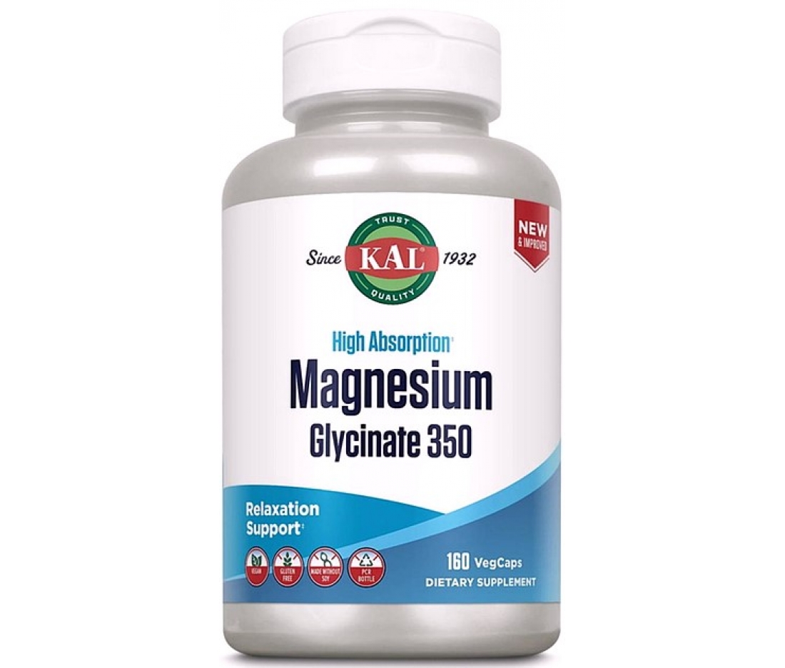 Магній гліцинат з високою абсорбцією KAL Magnesium Glycinate 350 mg (160 капсул)