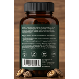 Гриб Шиїтаке для імунітету Mind Shi Shiitake Mushroom 1000 mg 60 капсул