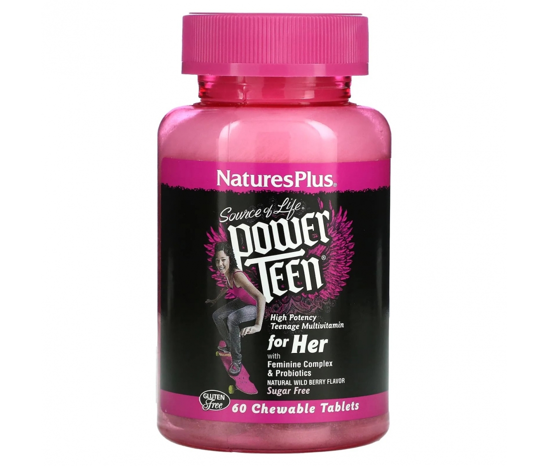 Вітаміни для дівчаток-підлітків Source of Life Nature's Plus Power Teen for Her, 60 жувальних таблеток