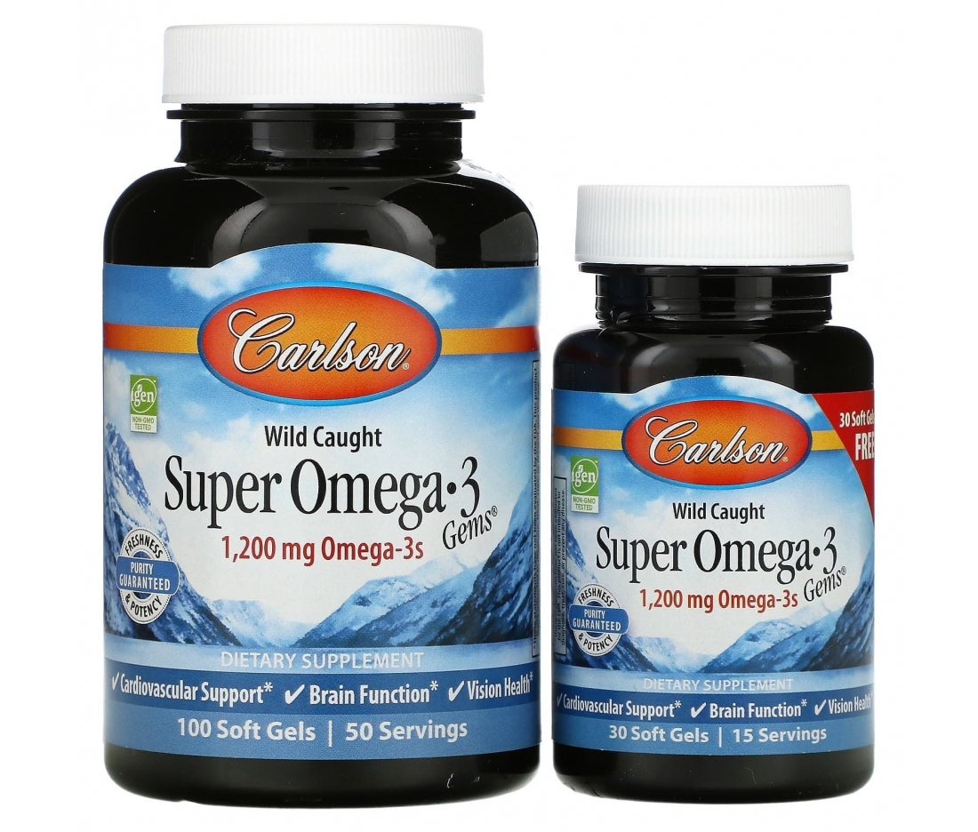 Супер Омега-3 (Риб'ячий жир) Carlson Labs Wild Caught Super Omega-3 1200 mg (100+30 капсул)