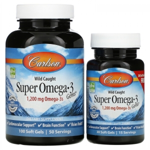 Супер Омега-3 (Риб'ячий жир) Carlson Labs Wild Caught Super Omega-3 1200 mg (100+30 капсул)