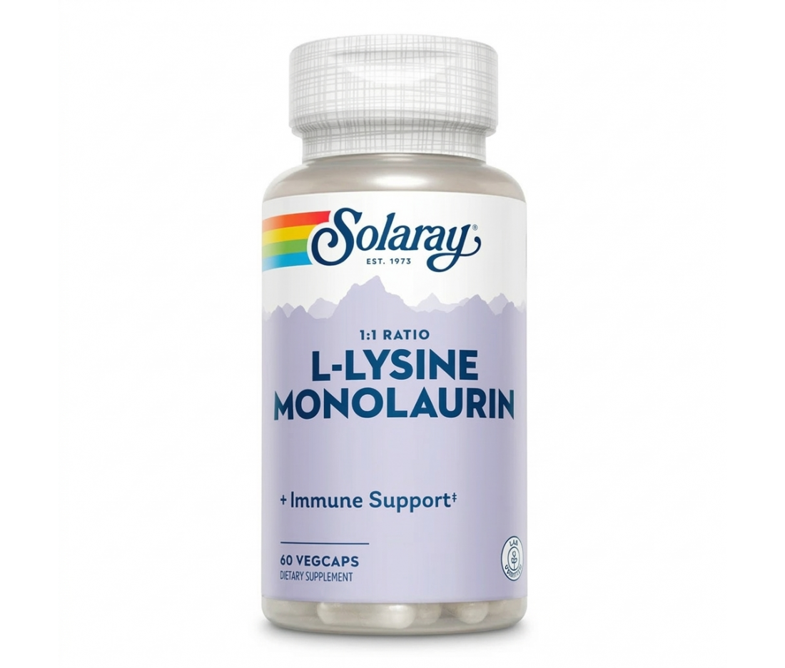 L-лізин і монолаурин для імунітету Solaray L-Lysine Monolaurin 1:1, 60 капсул